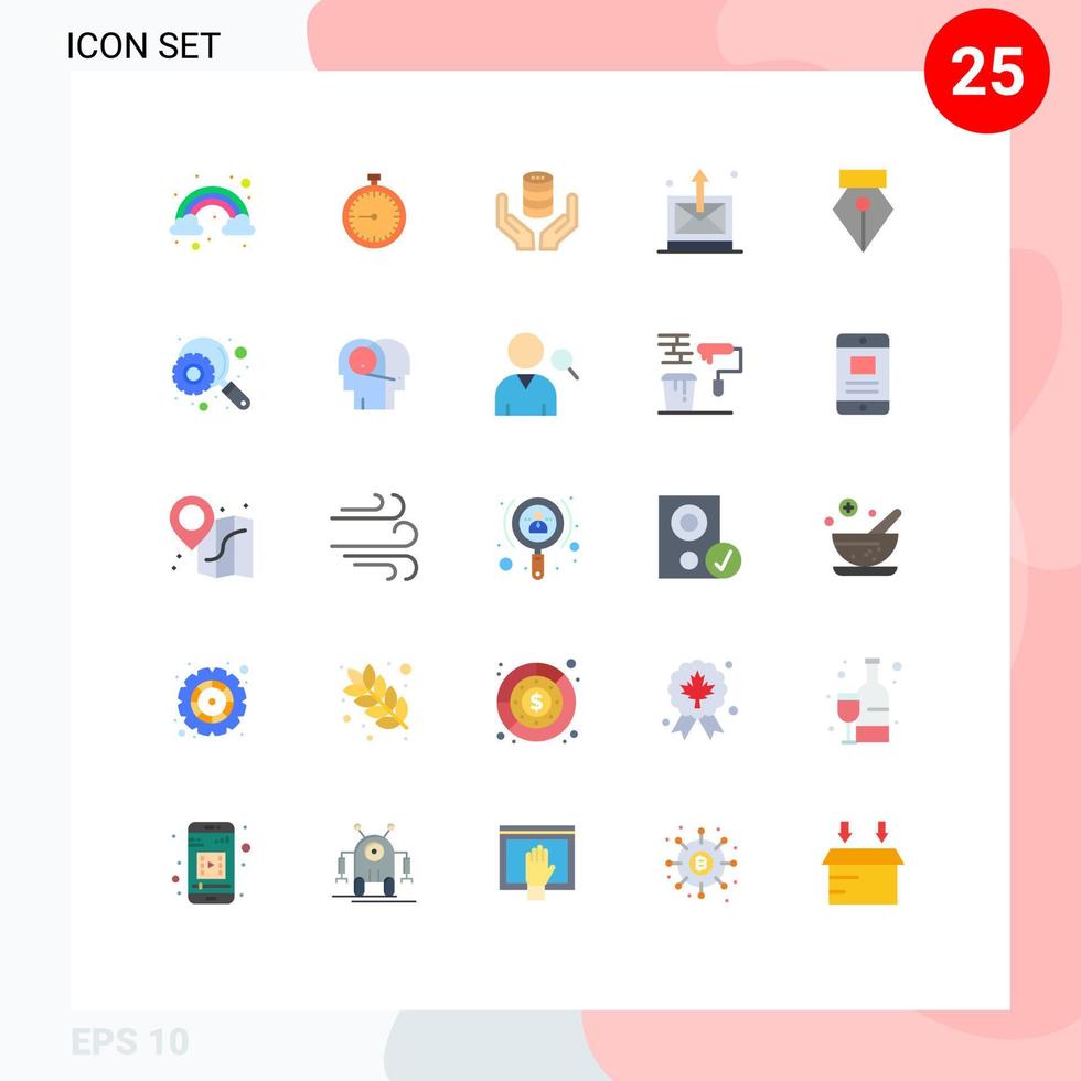 grupo de 25 cores planas modernas definidas para elementos de design de vetores editáveis seguros do servidor de timer de negócios enviados