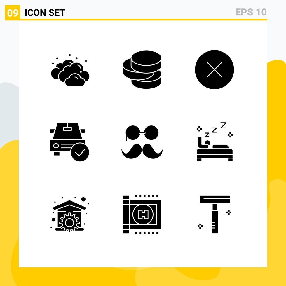 pacote de ícones vetoriais de estoque de sinais e símbolos de 9 linhas para media player de bigode movember ok elementos de design de vetores editáveis completos