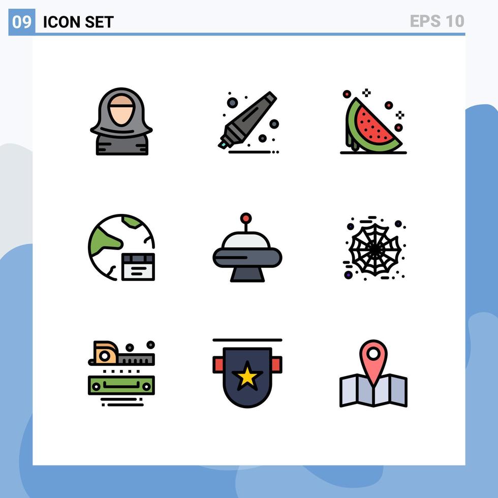 pacote de interface de usuário de 9 cores planas de linha preenchida básicas da internet desenvolvem elementos de design de vetor editável de melancia de banco de dados de sobremesa