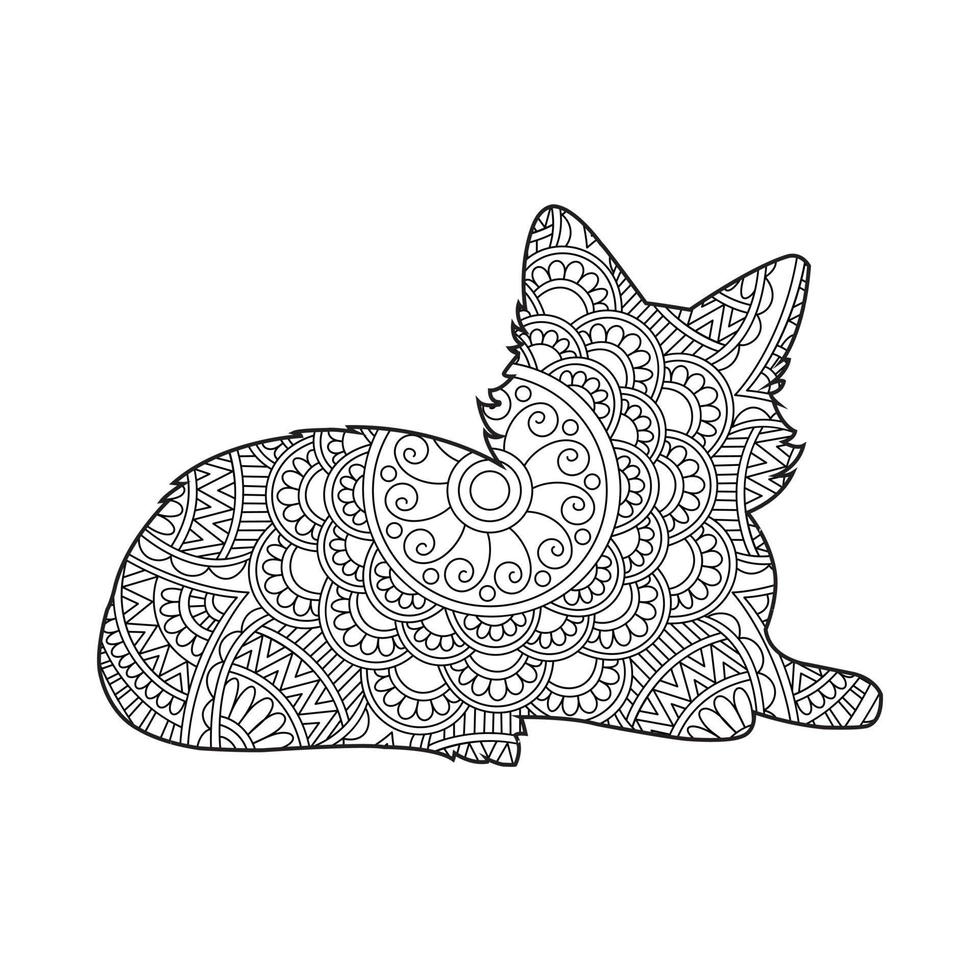 página de coloração de mandala de gato para adultos livro de colorir de animais florais isolado no fundo branco página de coloração antiestresse ilustração vetorial vetor