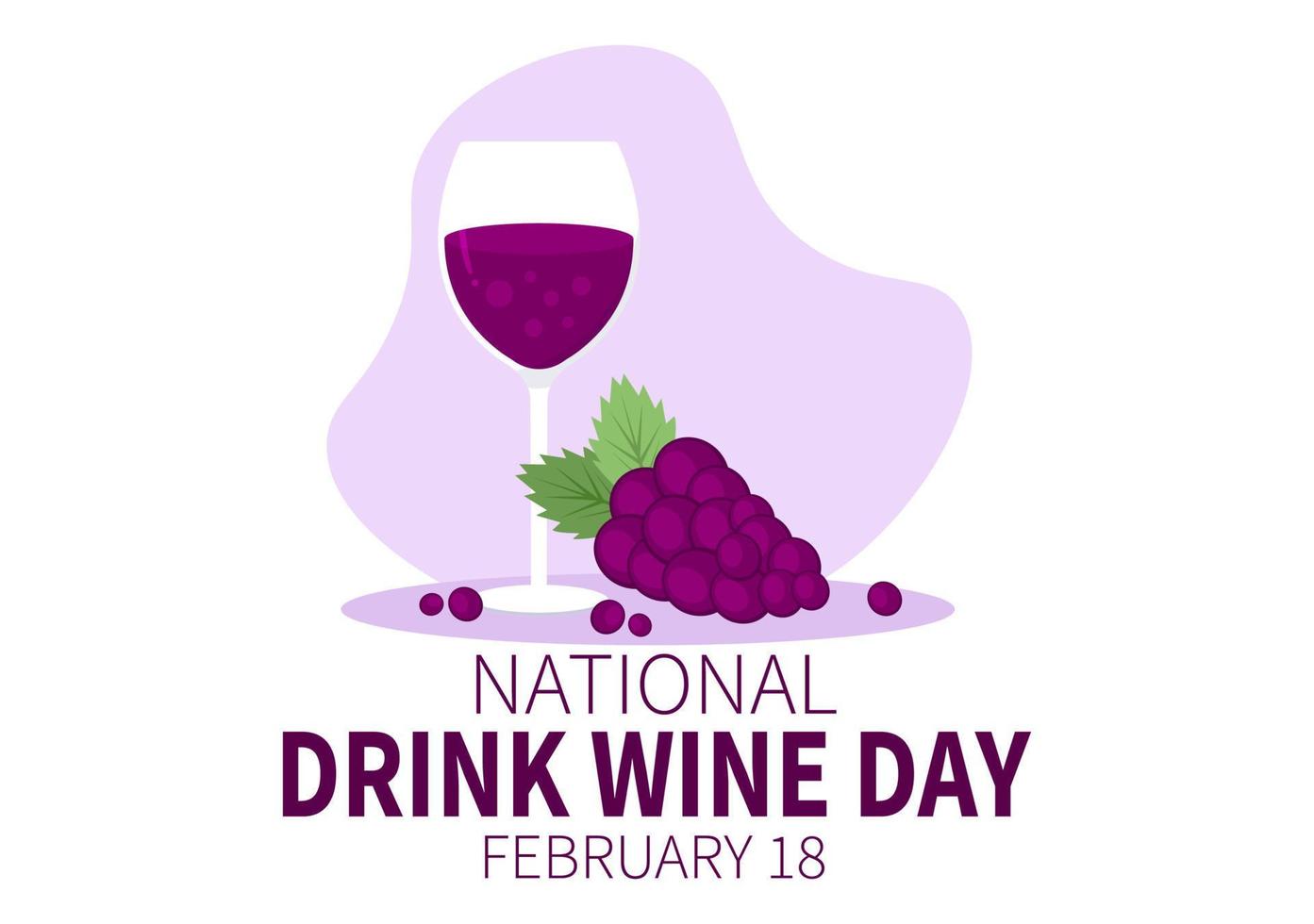 dia nacional do vinho da bebida em 18 de fevereiro com copo de uvas e garrafa em ilustração de modelos de fundo desenhados à mão de desenho animado estilo simples vetor