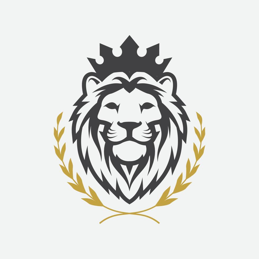 modelo de ícone de logotipo de luxo de leão, ilustração de design de logotipo de leão elegante, cabeça de leão com logotipo de coroa, símbolo elegante de leão vetor