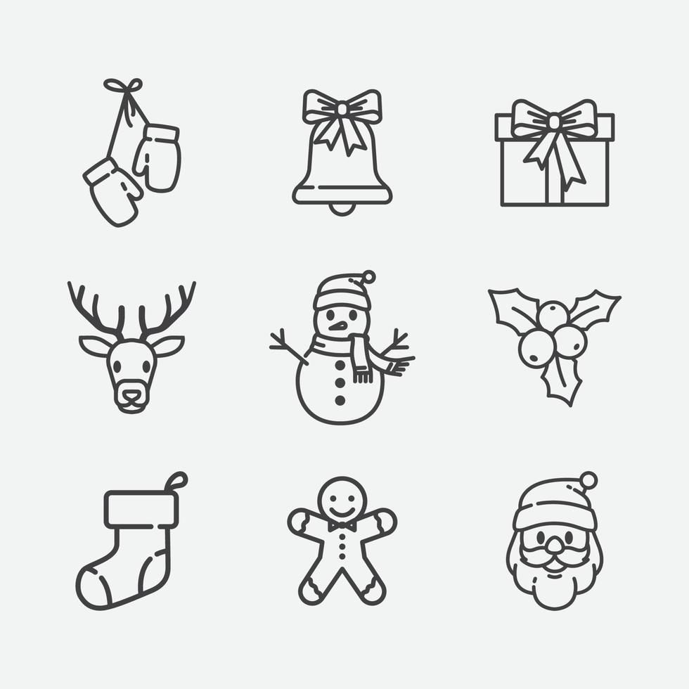Conjunto de ícones de Natal. pacote de elementos de design de natal. elemento de design de cartão de natal e férias. ilustração vetorial vetor