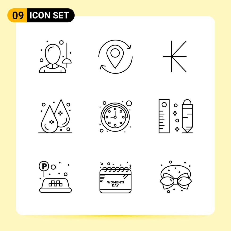 9 ícones criativos para design moderno de sites e aplicativos móveis responsivos. 9 sinais de símbolos de contorno em fundo branco. 9 pacote de ícones. vetor