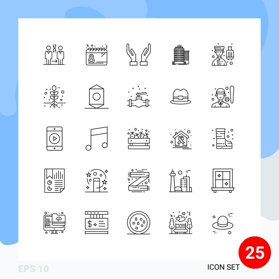 grupo de símbolos de ícone universal de 25 linhas modernas de avatar escritório mulheres skyscaper mãos editáveis elementos de design vetorial vetor