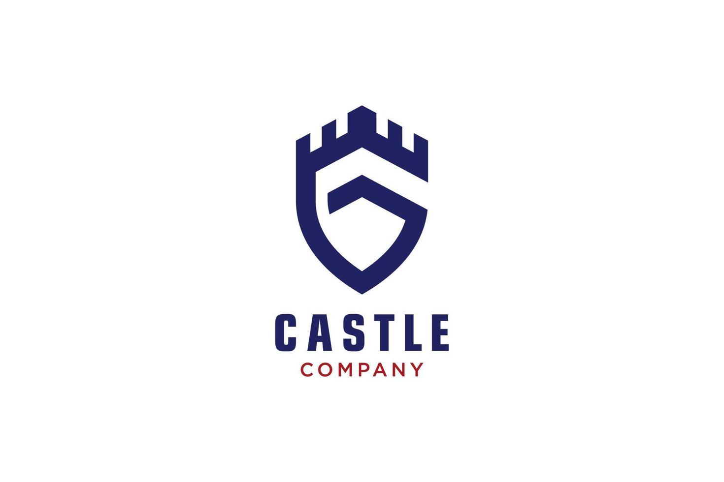 escudo criativo com castelo e logotipo g inicial, modelo de logotipo vetorial. vetor