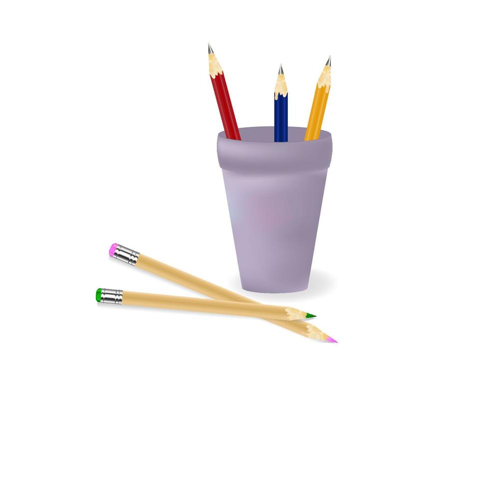 vários lápis de cor em um copo. ilustração vetorial vetor