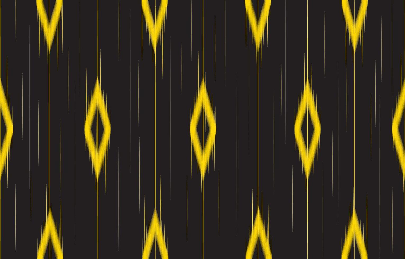 ikat sem costura padrão étnico estilo bordado tradicional oriental. forma geométrica de diamante amarelo dourado em fundo preto. impressão de design ikat para roupas, tecido, batik, tapete, papel de parede, têxtil vetor