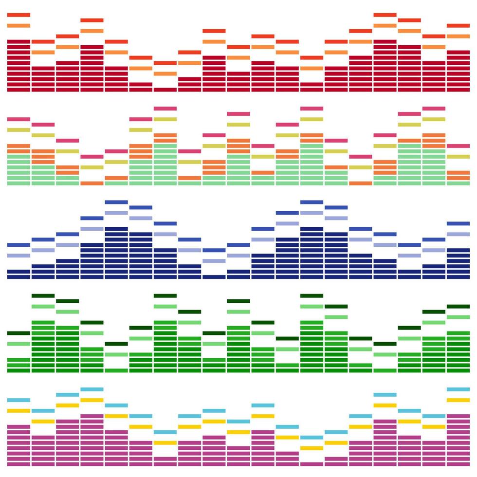 conjunto de vetores de ondas sonoras. equalizador de áudio. ondas de som de áudio isoladas no fundo branco.