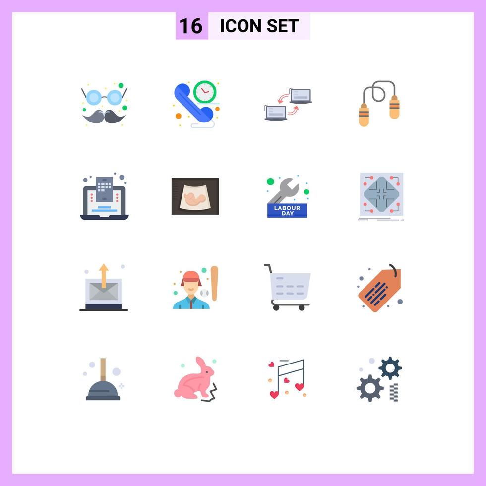 16 símbolos de sinais de cores planas universais do blog mobile pular corda computador fitness sincronização pacote editável de elementos de design de vetores criativos