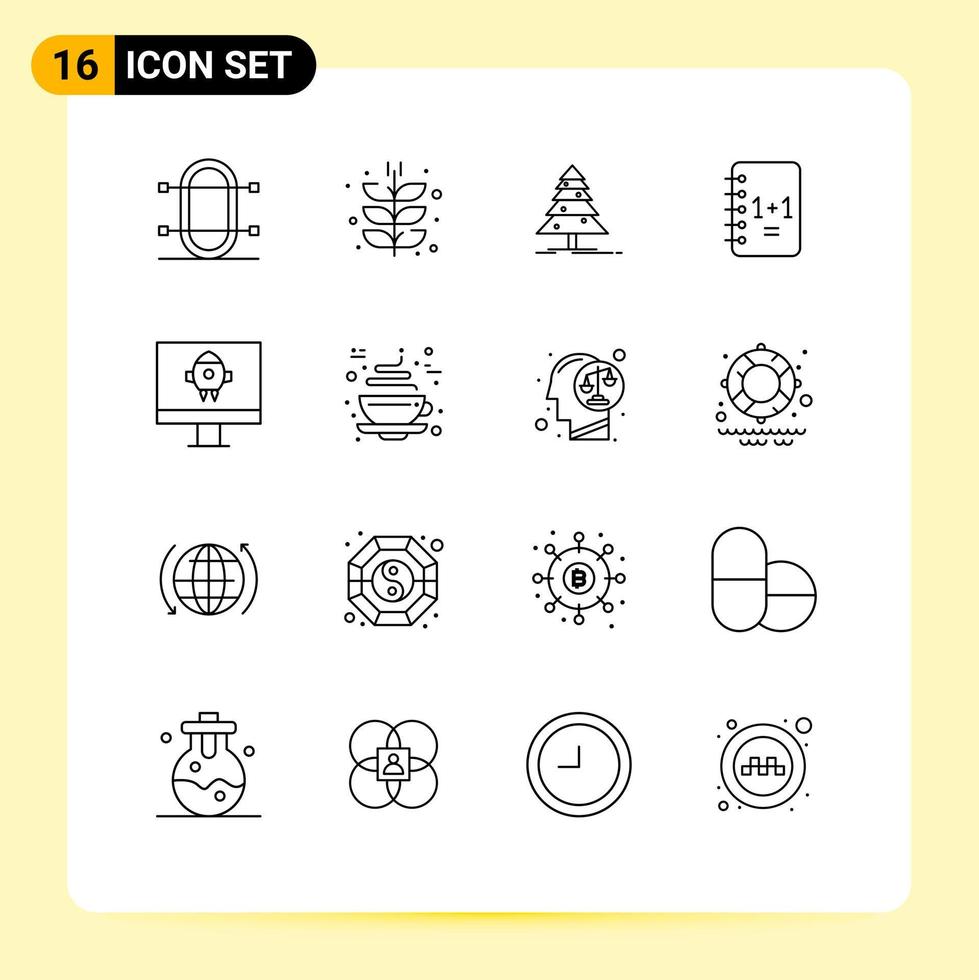 16 sinais de contorno universal símbolos de educação de colheita de notebook elementos de design de vetores editáveis de natal
