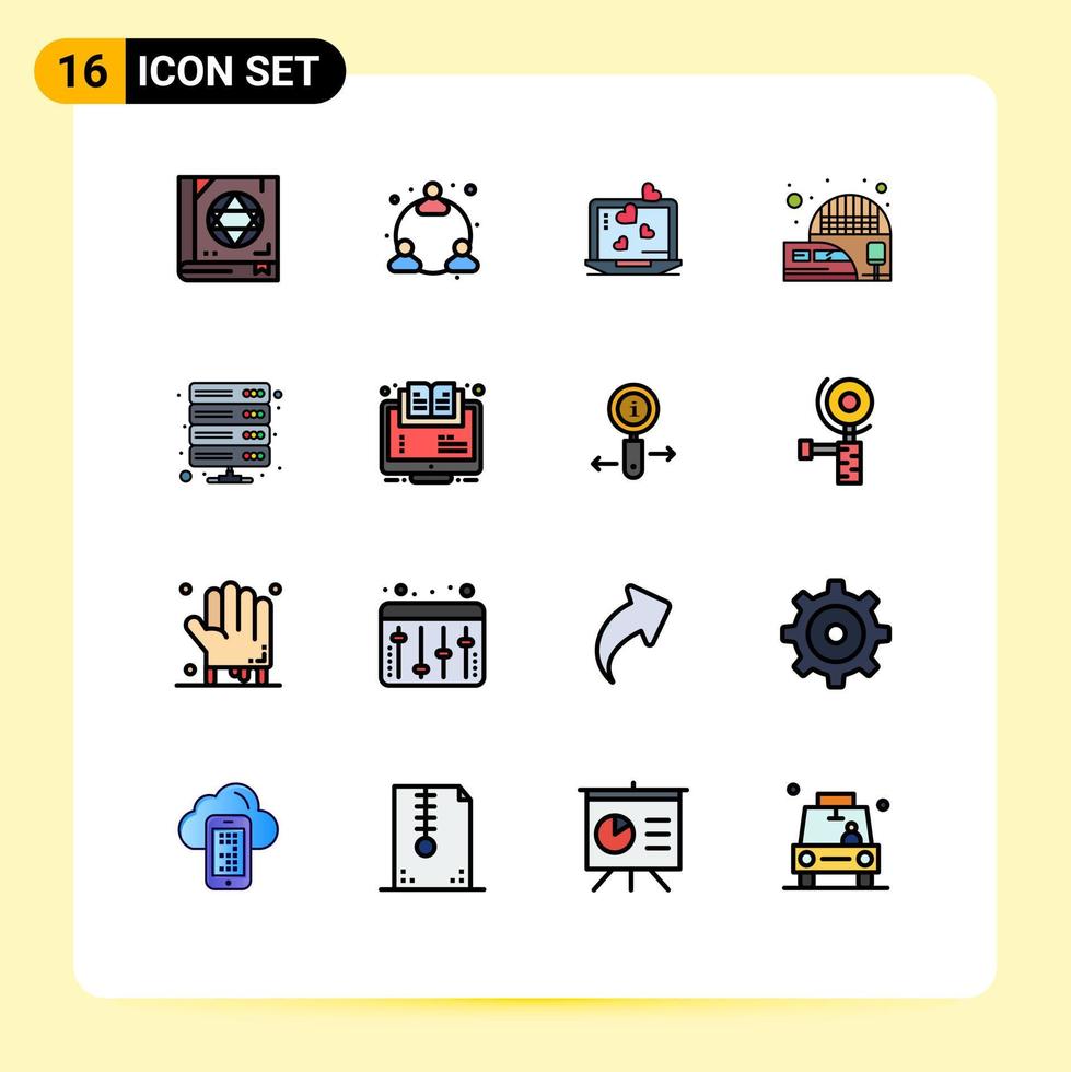 conjunto de 16 sinais de símbolos de ícones de interface do usuário modernos para dados de servidor, trem de amor, elementos de design de vetores criativos editáveis elétricos