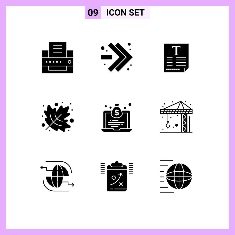 conjunto moderno de 9 glifos e símbolos sólidos, como elementos de design de vetores editáveis de ação de graças, cartaz de bolsa de arquitetura