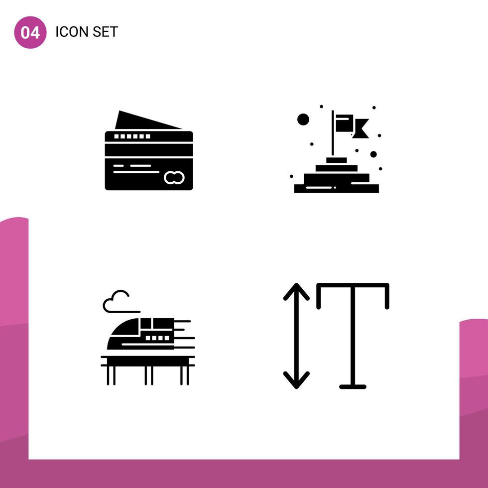 pacote de 4 sinais e símbolos de glifos sólidos modernos para mídia de impressão na web, como transporte de cartão, elementos de design de vetores editáveis de escala de sucesso