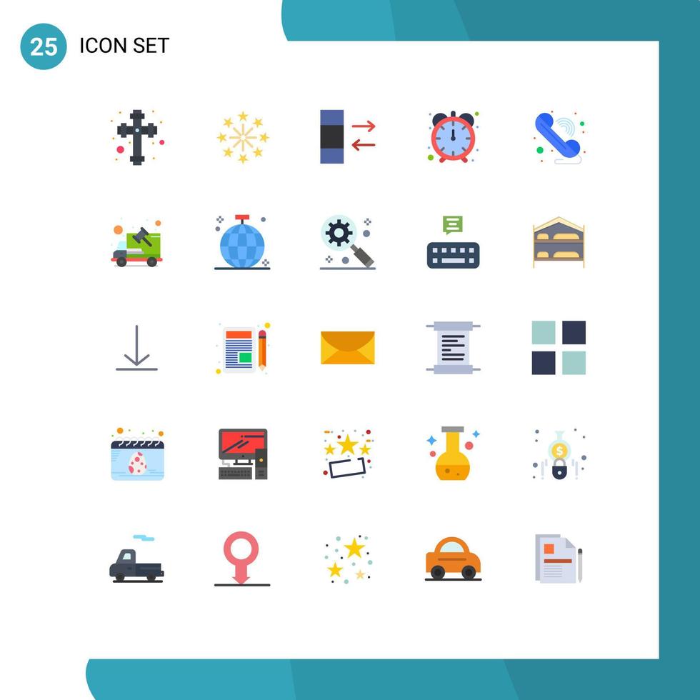 conjunto de pictogramas de 25 cores planas simples de comunicação de dados de telefone de carro cronômetro elementos de design de vetores editáveis