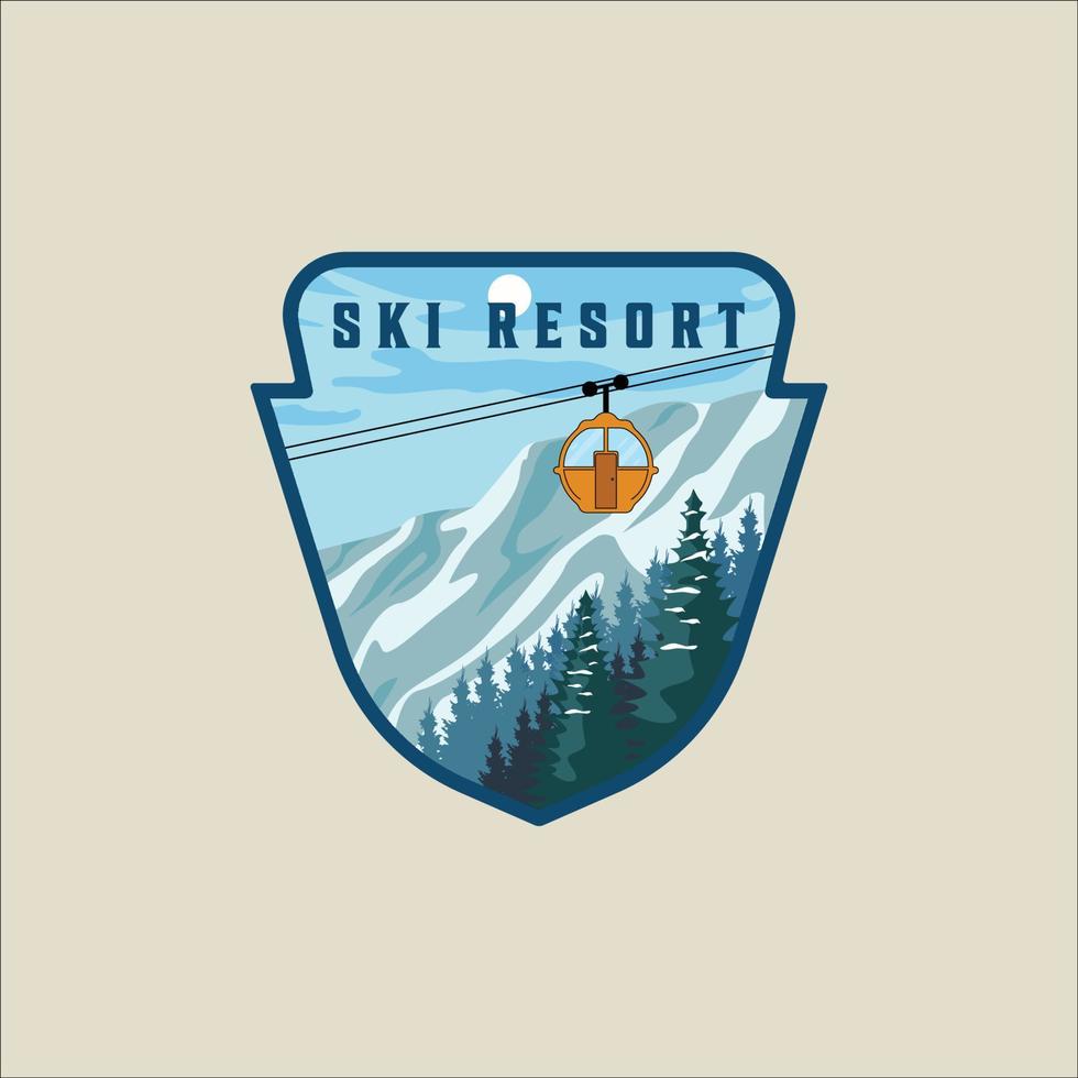 teleférico ski resort emblema logotipo ilustração vetorial modelo design gráfico. transporte de gôndola na montanha de neve no banner de inverno para negócios de viagens ou turismo vetor
