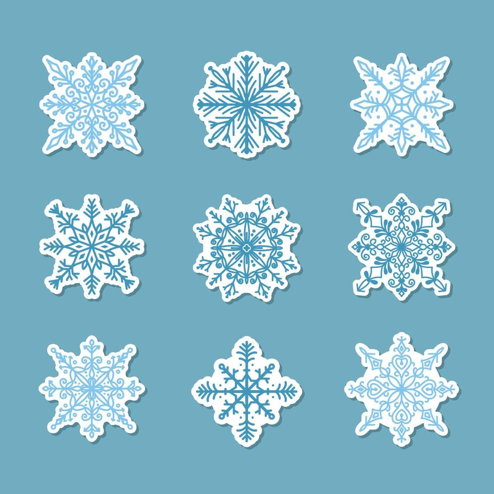 conjunto de adesivos de flocos de neve de inverno vetor