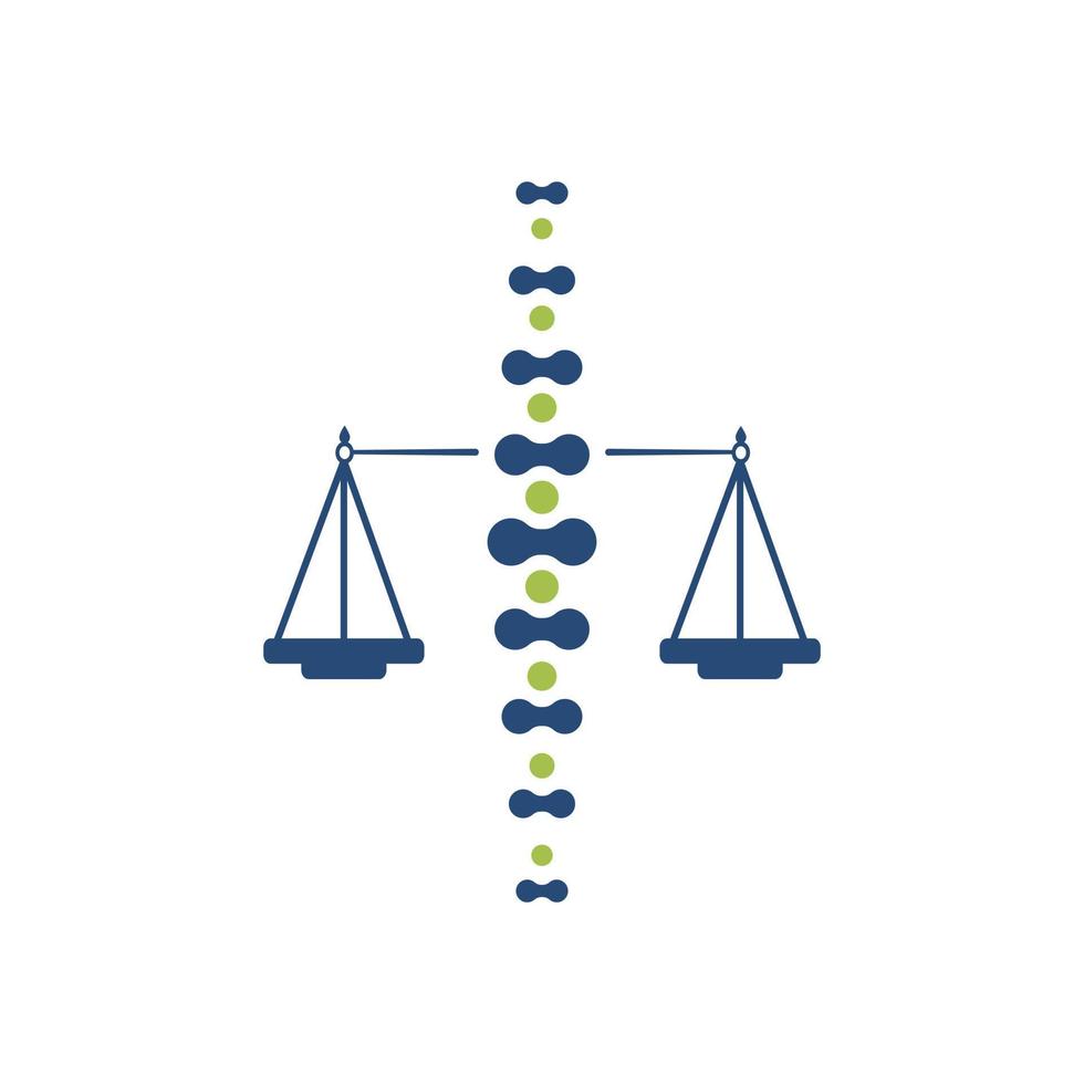 design de logotipo de equilíbrio da coluna. escala quiropraxia logotipo design ilustração em vetor. vetor
