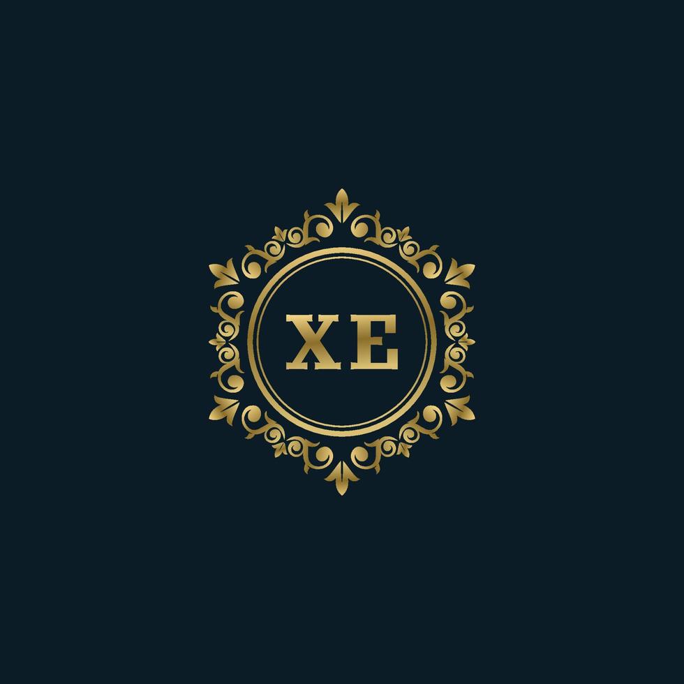 logotipo da letra xe com modelo de ouro de luxo. modelo de vetor de logotipo de elegância.