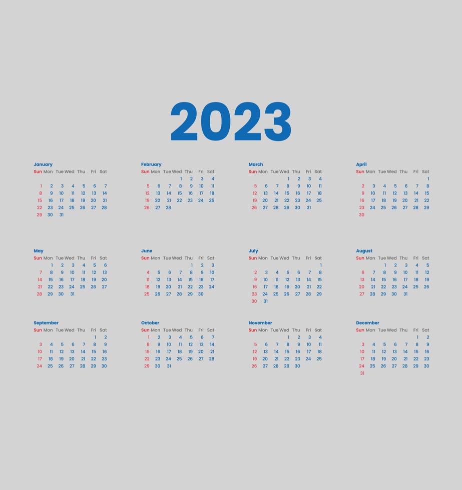 calendário, calendário 2023, calendário 2024, design de calendário simples, calendário americano vetor