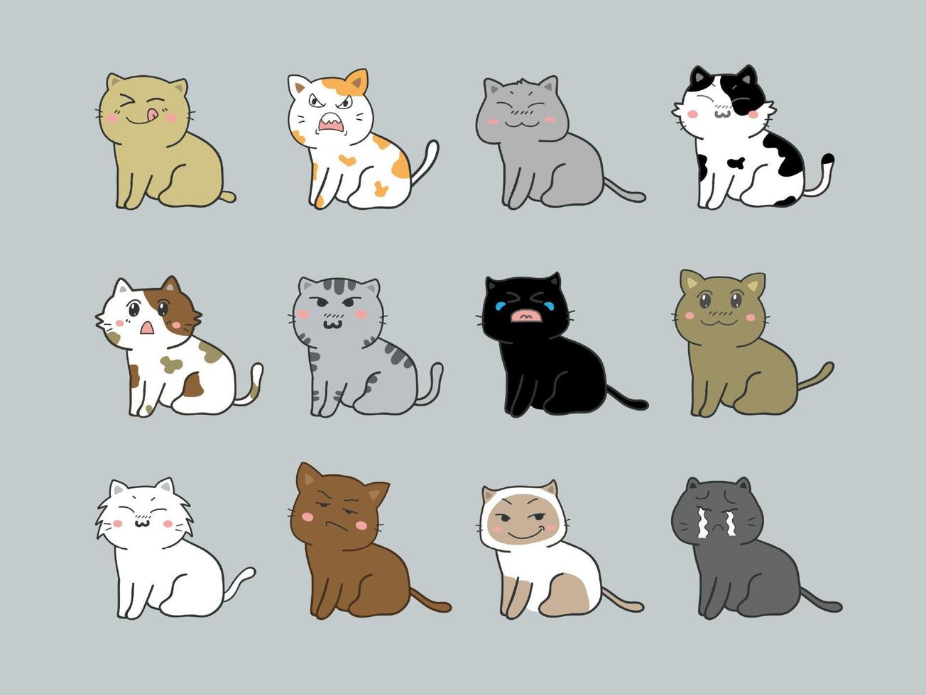 conjunto de ícones de personagem de desenho animado de gato vetor