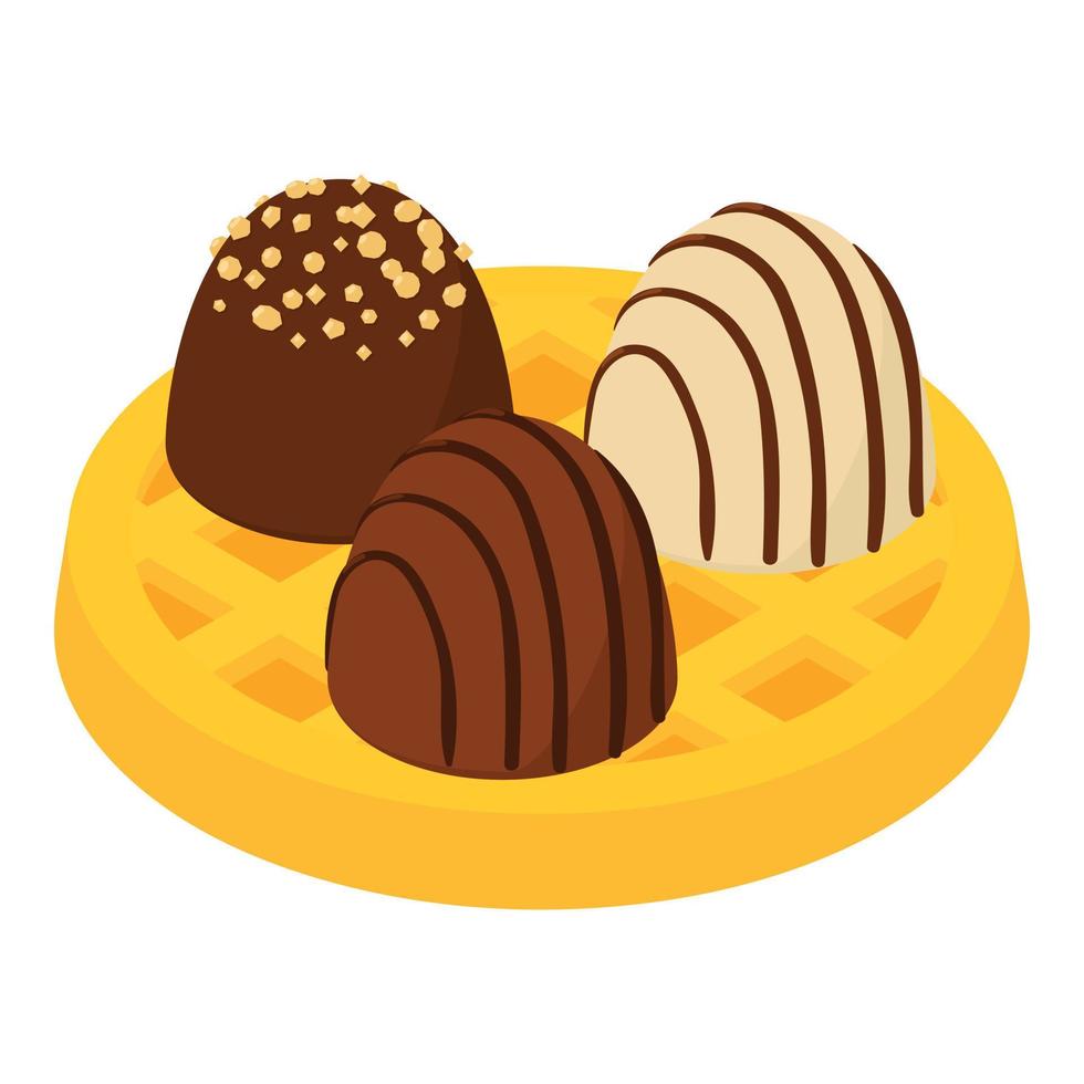vetor isométrico de ícone de sobremesa belga. waffle belga e ícone de doces de chocolate