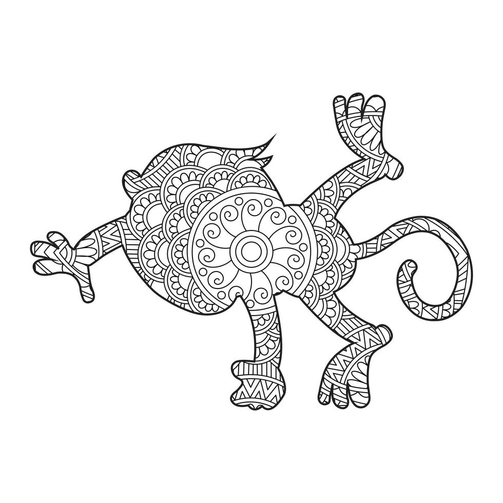 página de coloração de mandala de macaco para adultos livro de colorir de animais florais isolado no fundo branco página de coloração antiestresse ilustração vetorial vetor