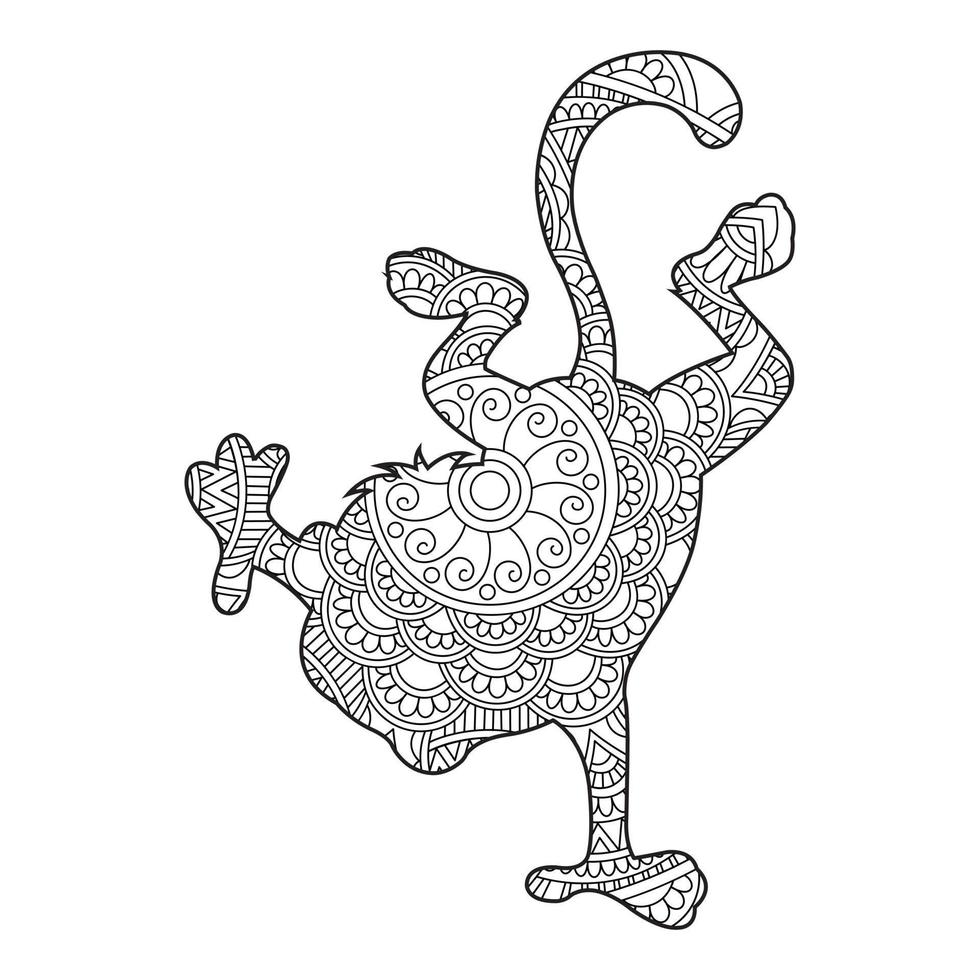 página de coloração de mandala de macaco para adultos livro de colorir de animais florais isolado no fundo branco página de coloração antiestresse ilustração vetorial vetor