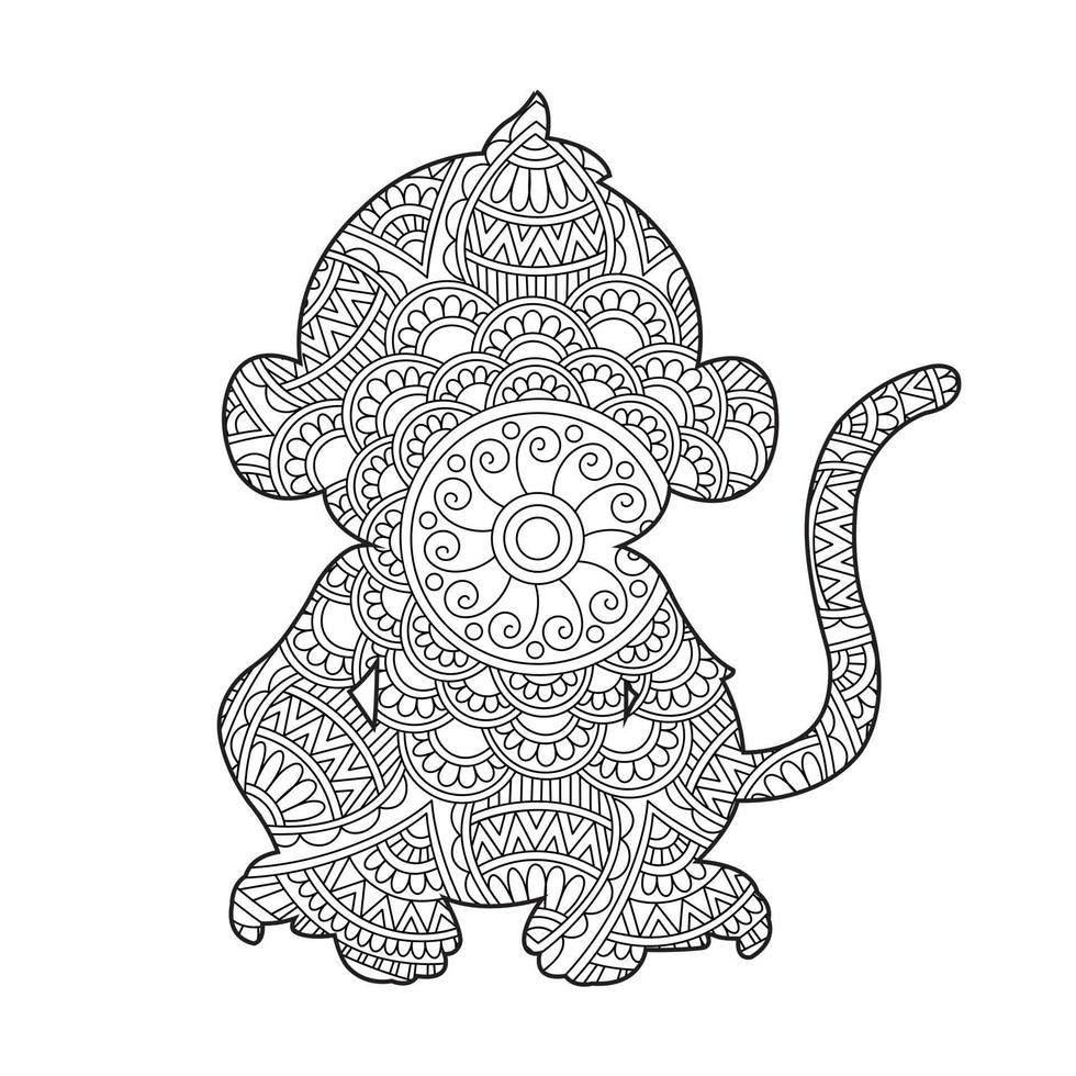 página de coloração de mandala de macaco para adultos livro de colorir de animais florais isolado no fundo branco página de coloração antiestresse ilustração vetorial vetor