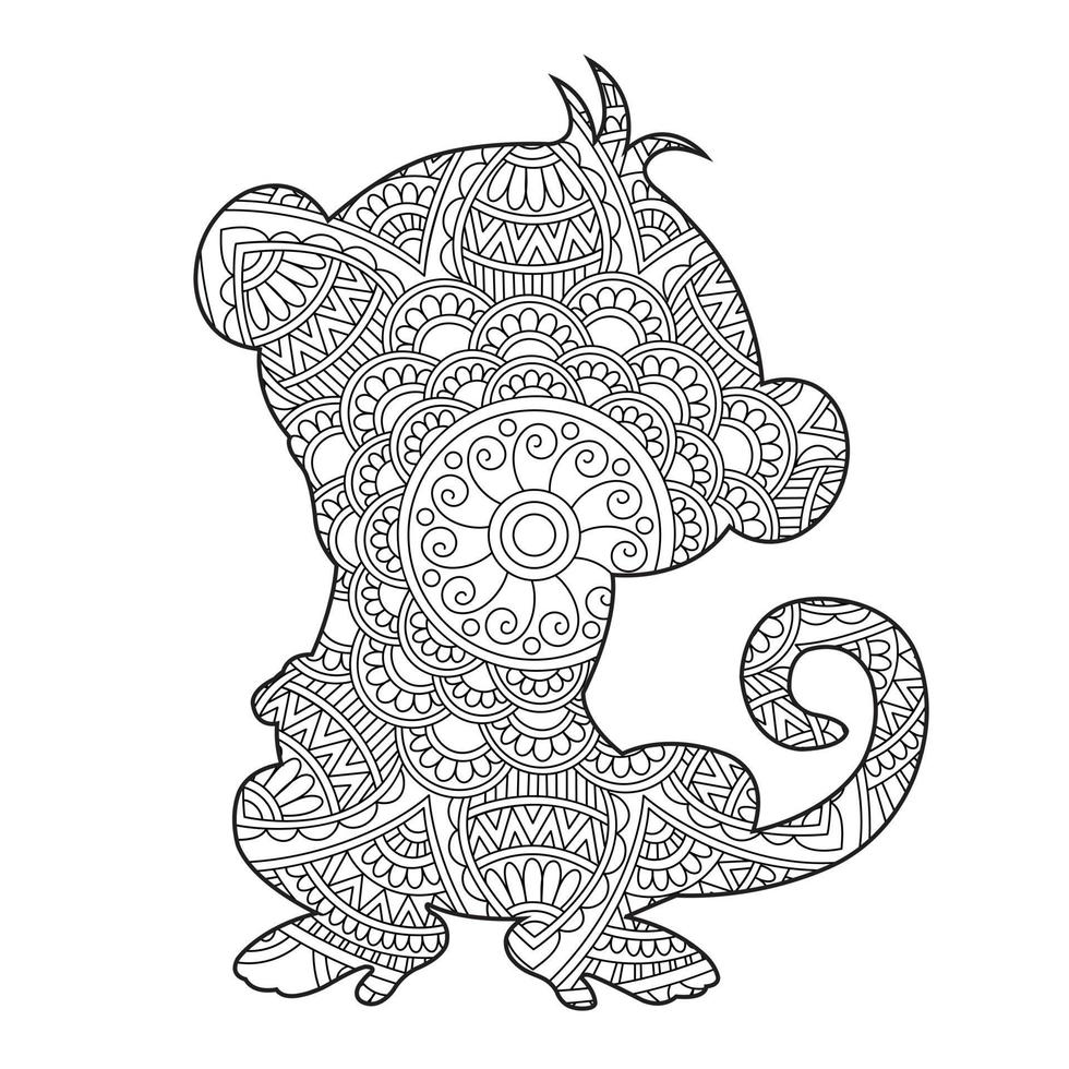 página de coloração de mandala de macaco para adultos livro de colorir de animais florais isolado no fundo branco página de coloração antiestresse ilustração vetorial vetor