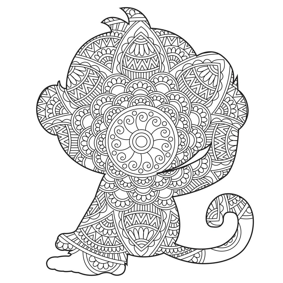 página de coloração de mandala de macaco para adultos livro de colorir de animais florais isolado no fundo branco página de coloração antiestresse ilustração vetorial vetor