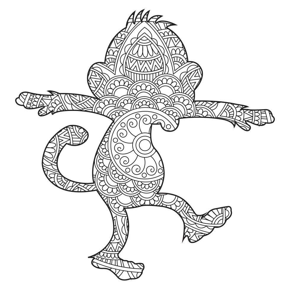 página de coloração de mandala de macaco para adultos livro de colorir de animais florais isolado no fundo branco página de coloração antiestresse ilustração vetorial vetor