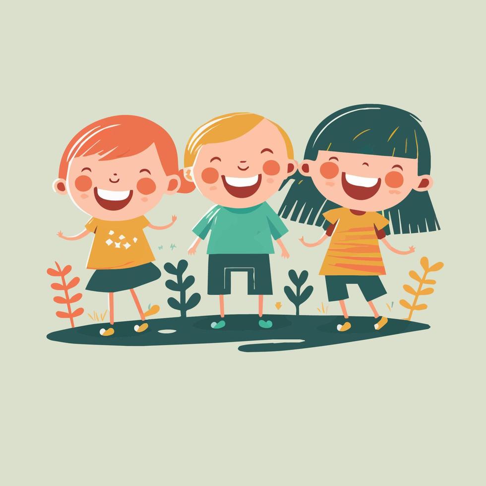 crianças bonitos felizes crianças pulando ilustração em vetor estilo design plano.