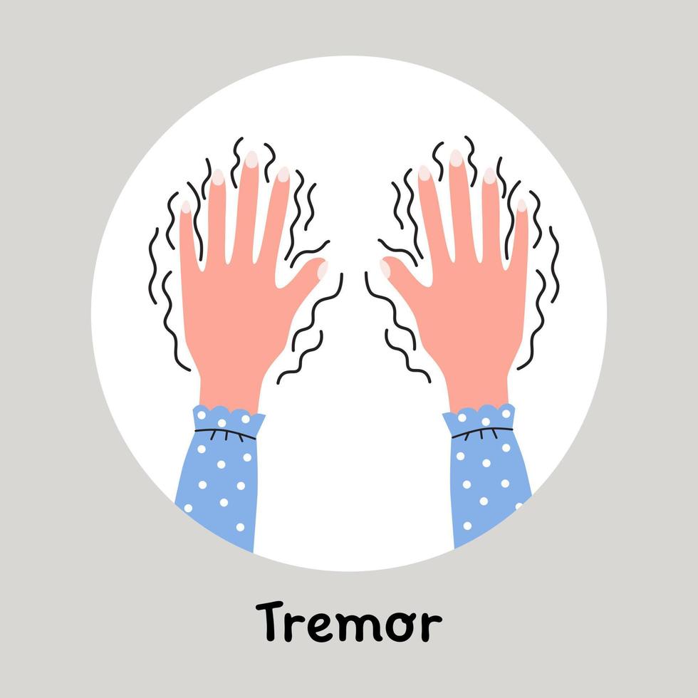 tremor, tremor nas mãos, tremor. sintoma dos distúrbios ou pânico. vetor