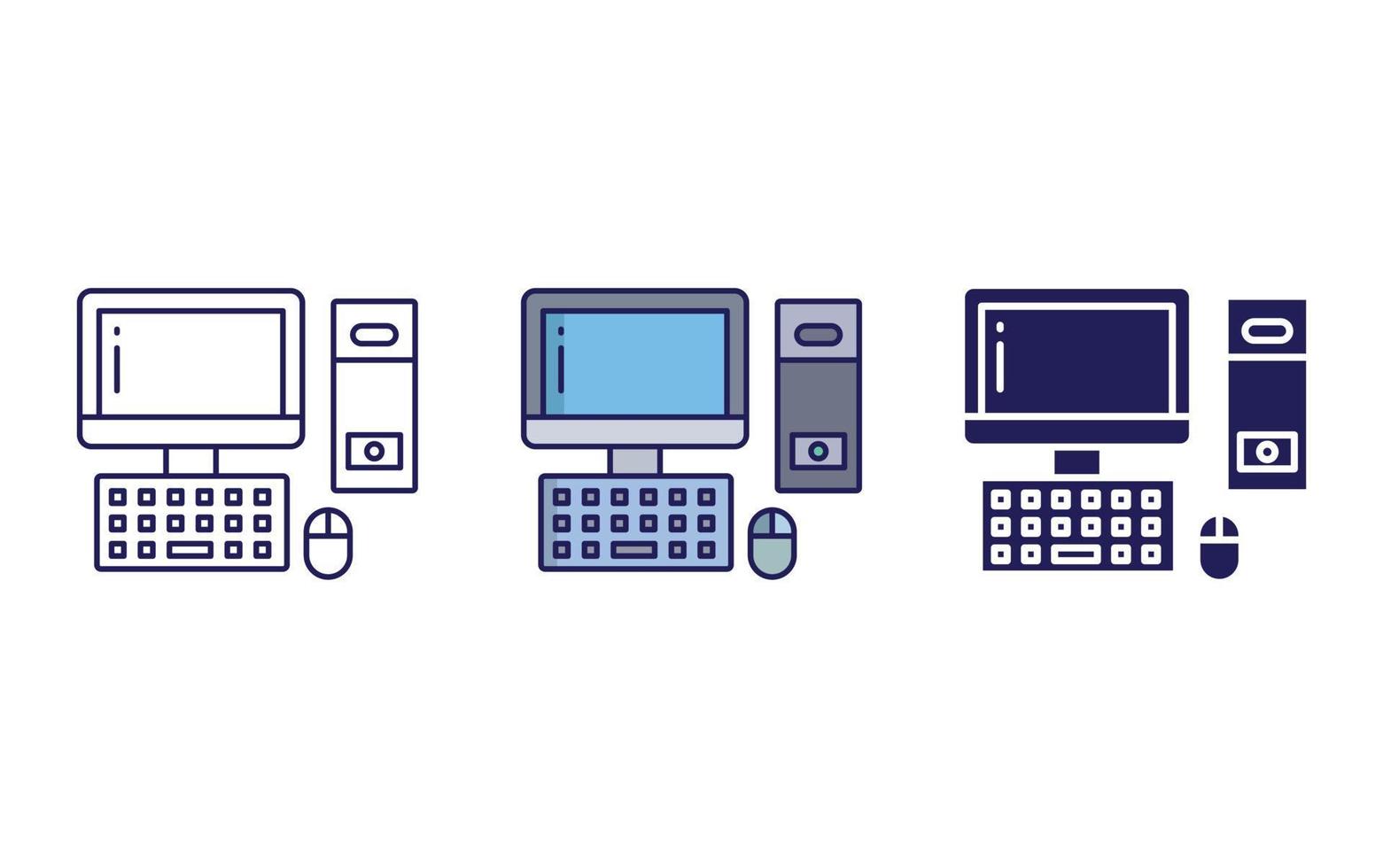 ícone de linha e glifo de computador isolado no fundo branco, ilustração vetorial de área de trabalho vetor