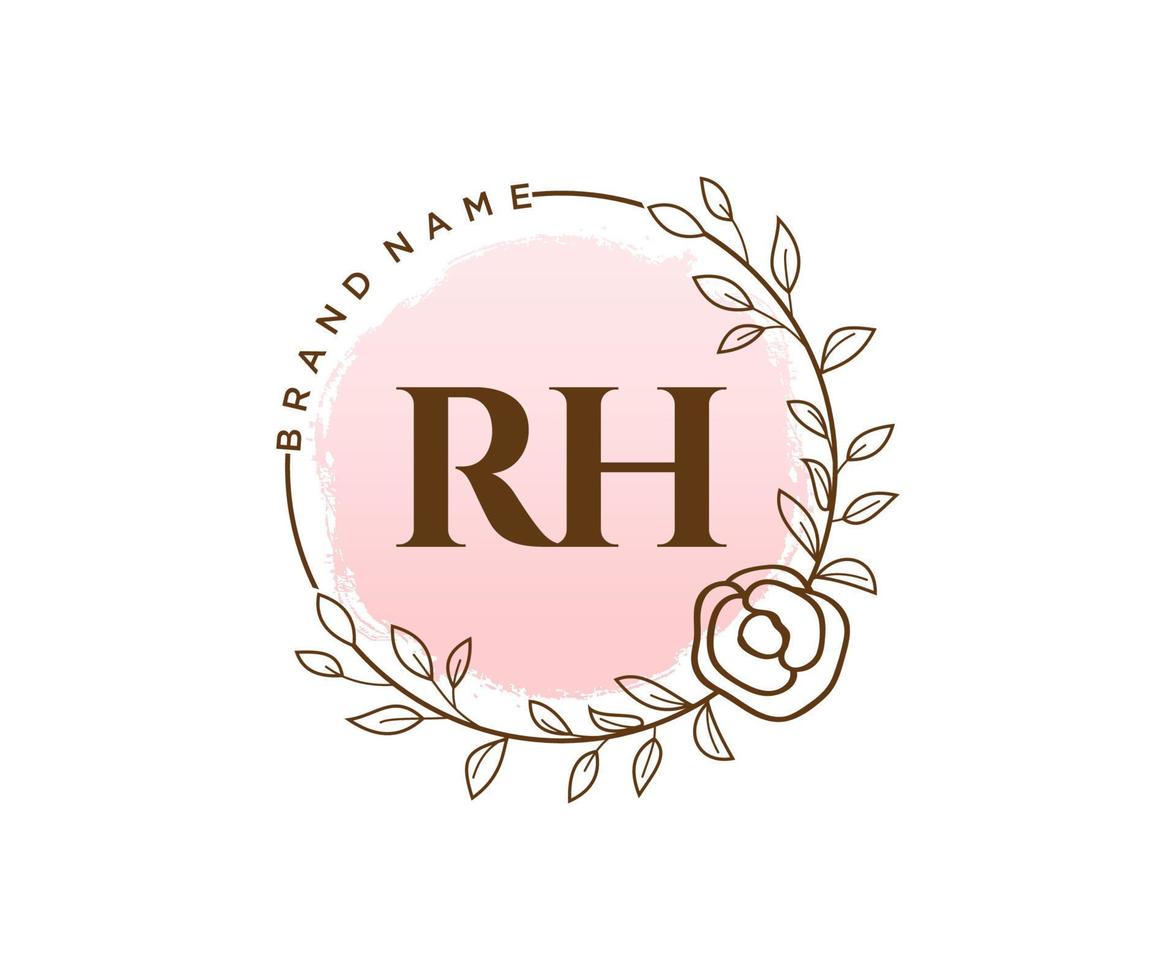 logotipo feminino rh inicial. utilizável para logotipos de natureza, salão, spa, cosméticos e beleza. elemento de modelo de design de logotipo de vetor plana.