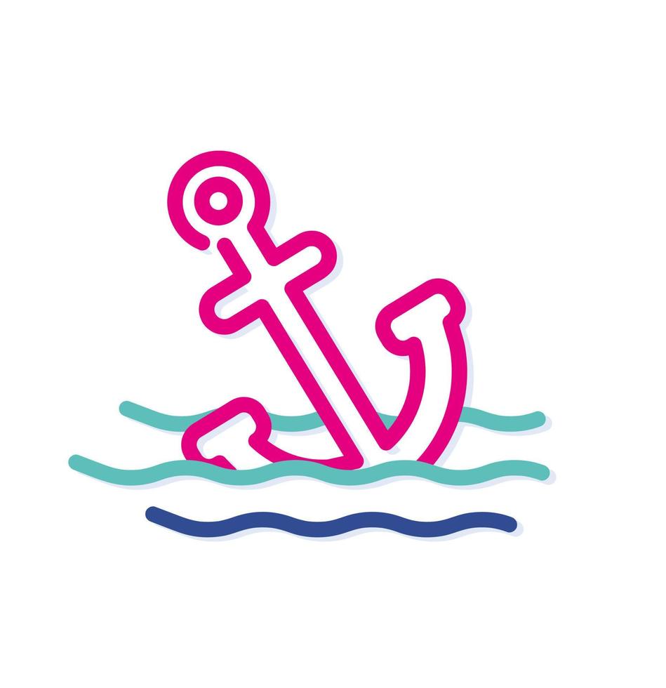 ícone do logotipo da âncora de alto mar colorido abstrato. âncora de navio abaixada na água. linhas modernas com novas cores pop art. conjunto de modelo de estilo limpo de linha em negrito. vetor