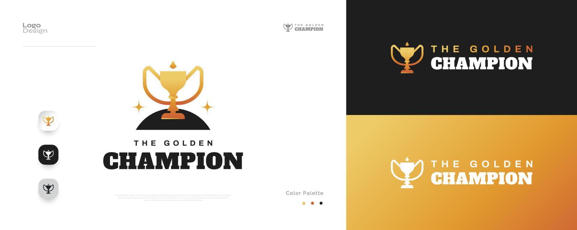 logotipo do troféu campeão de ouro. Copa do vencedor do prêmio com estrelas vetor