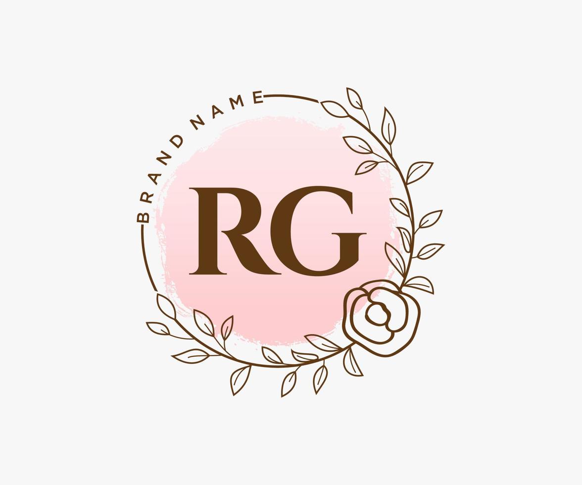 logo feminino inicial rg. utilizável para logotipos de natureza, salão, spa, cosméticos e beleza. elemento de modelo de design de logotipo de vetor plana.