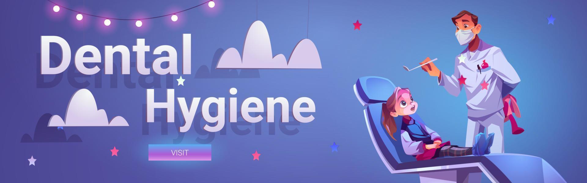 banner de higiene dental com paciente médico e menina vetor