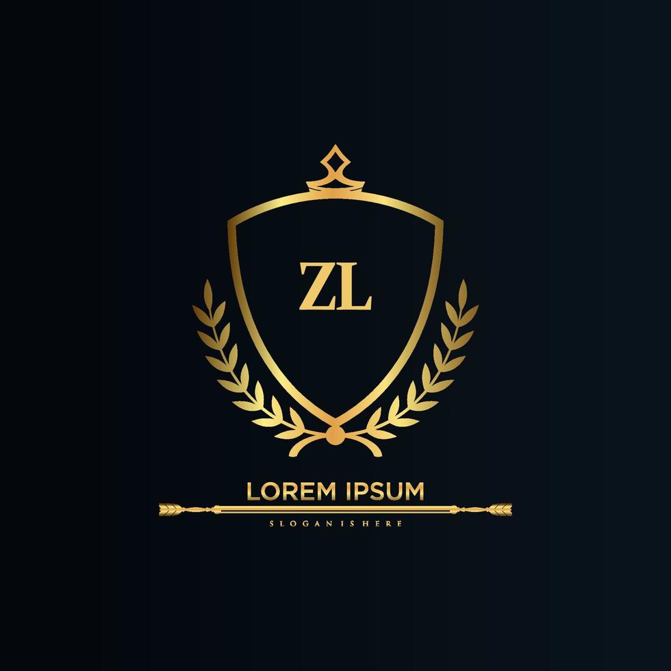 inicial da letra zl com template.elegant real com vetor de logotipo de coroa, ilustração em vetor de logotipo de letras criativas.