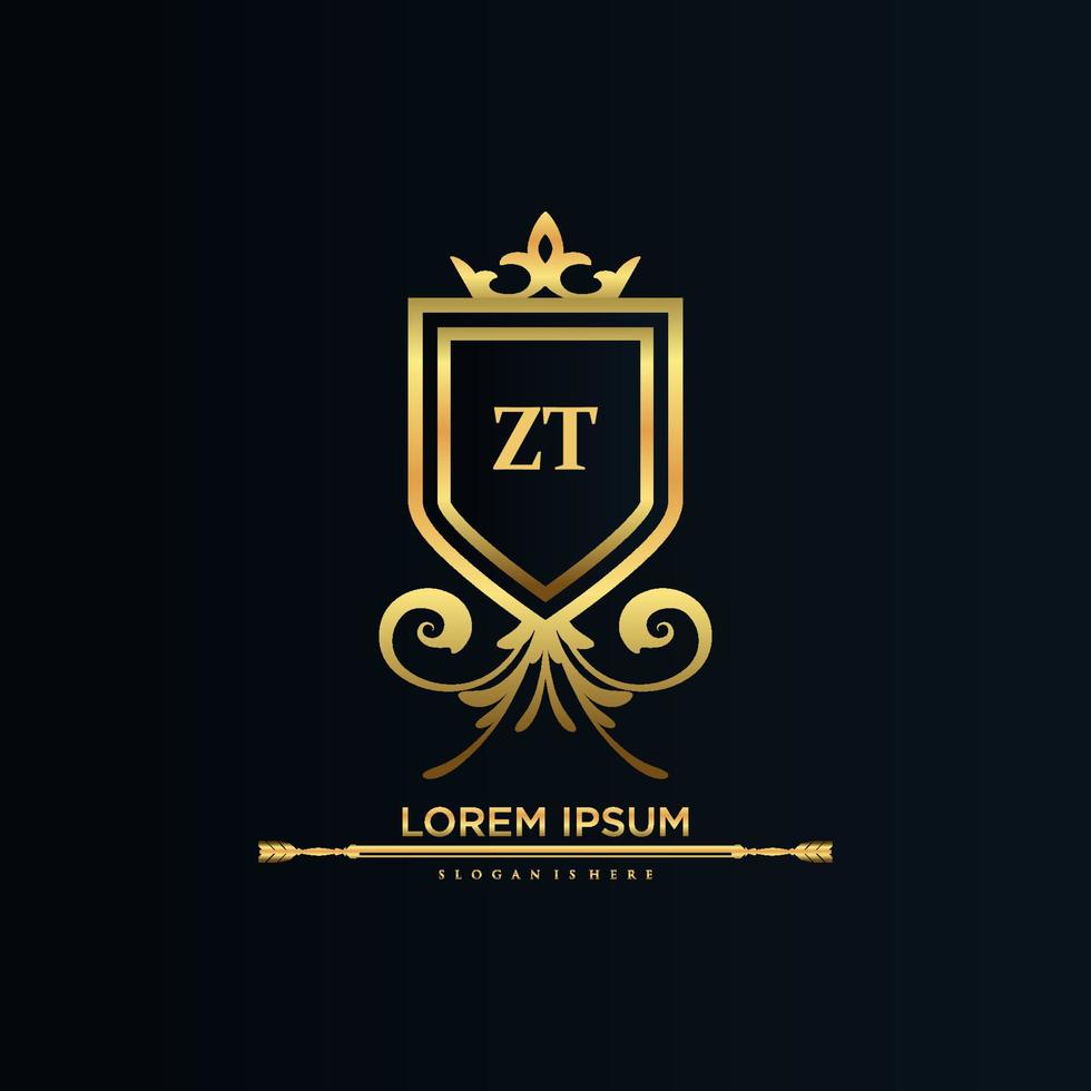 inicial da letra zt com template.elegant real com vetor de logotipo de coroa, ilustração em vetor de logotipo de letras criativas.