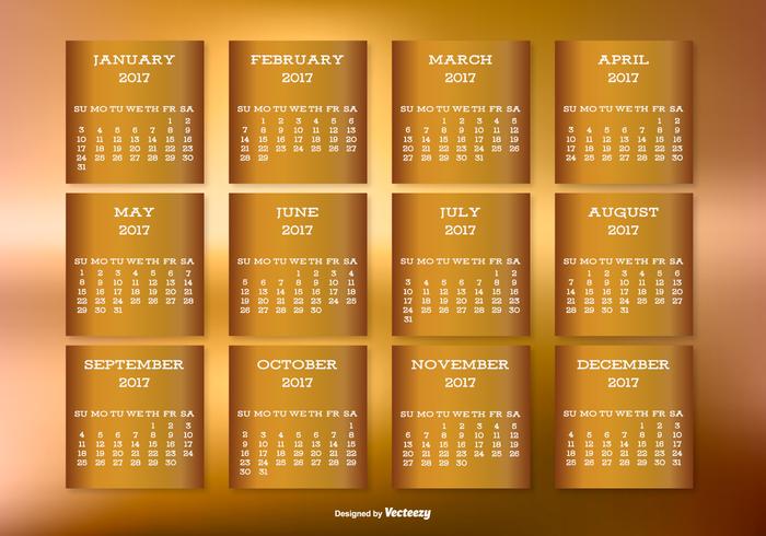 Calendário de desktop dourado 2017 vetor