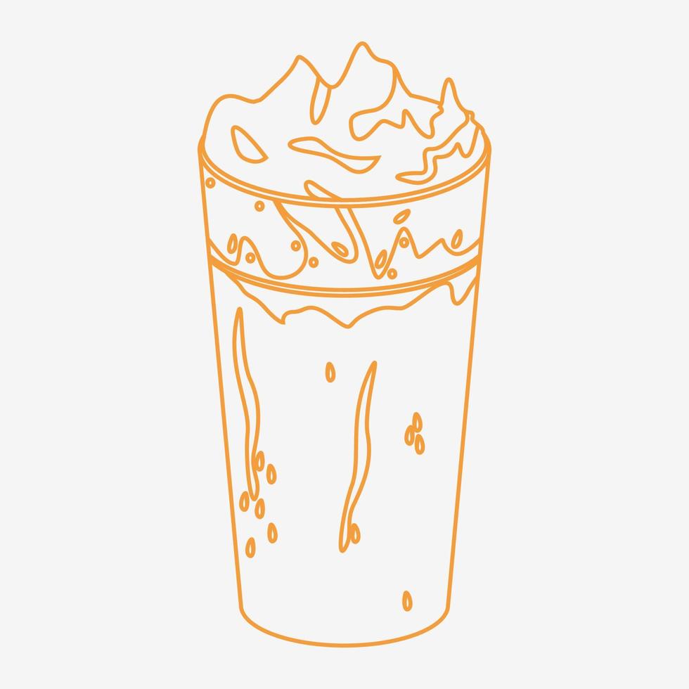 estilo de contorno editável, vista lateral superior, ilustração vetorial de café gelado dalgona coreano em caneca de vidro longa para café e design relacionado a bebidas vetor