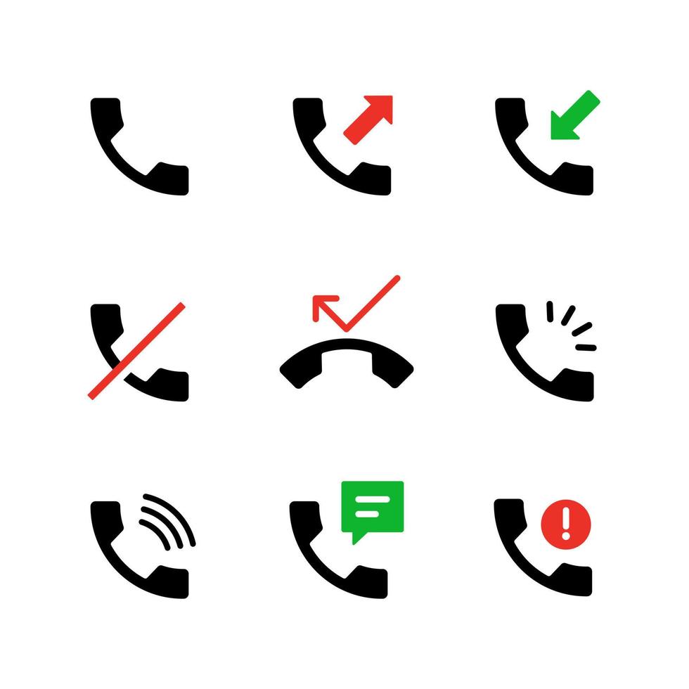 conjunto de ícones de discagem do telefone. adequado para o elemento de design da interface do usuário do smartphone, símbolo de chamada recebida e notificação de chamada telefônica. vetor
