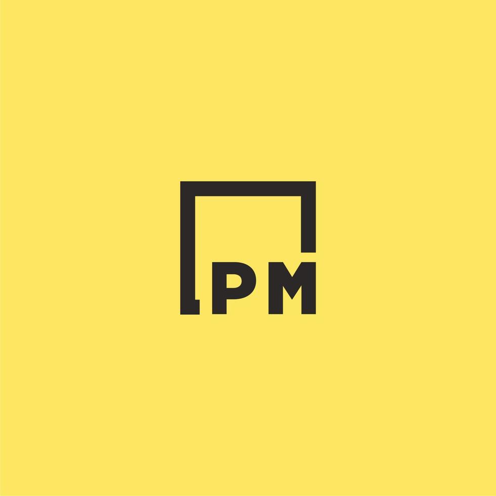 logotipo monograma inicial pm com design de estilo quadrado vetor
