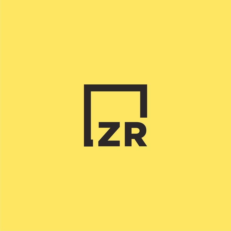 logotipo de monograma inicial zr com design de estilo quadrado vetor