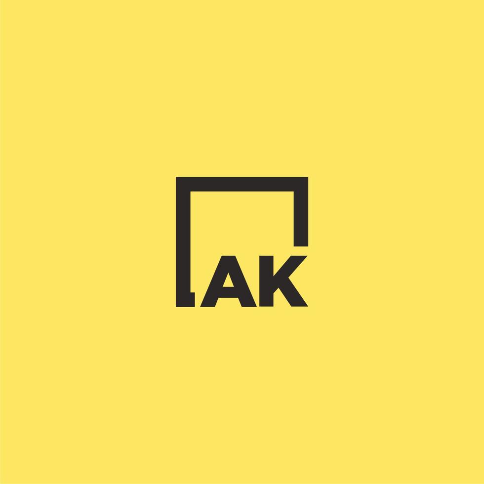 logotipo de monograma inicial ak com design de estilo quadrado vetor