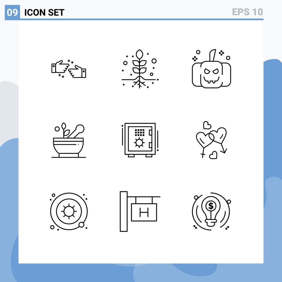 9 pacote de esboço de interface de usuário de sinais e símbolos modernos de elementos de design de vetores editáveis de sopa de banco de abóbora de caixa segura