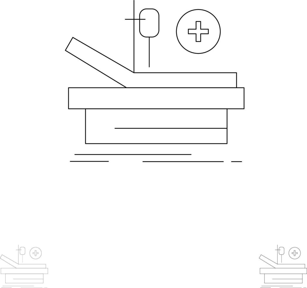 conjunto de ícones de linha preta negrito e fino hospital médico de operação vetor
